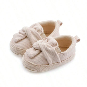 1pair Flat Casual Cloth Shoes With Bow-Knot And Strap Design Suitable For Spring And Autumn