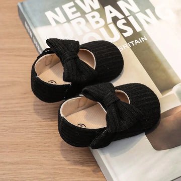 1pair Girls' Bowknot Knitted Fabric Shoes With Strap Design.