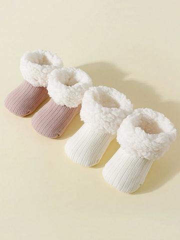 1 Pairs Baby Warm Thick Fleece Dots Anti-Slip Socks, Suitable For Winter