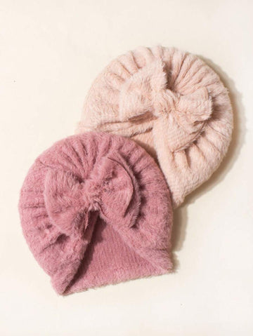2pcs Baby Hat For Newborn Baby 0-3 Years Bow Hat Plush Hat Baby Girls .