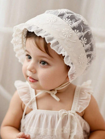 1pc Newborn Baby Girl Lace Palace Style Princess Bucket Embroidery Hat.