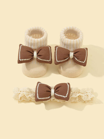 Baby Bow Decor Socks & Hair Band