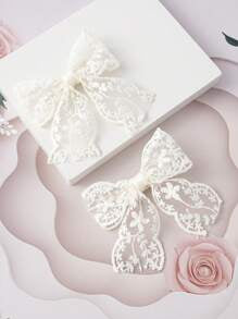 2pcs Toddler Girls Bow Decor Fashionable Alligator Hair Clip For Hair Decoration