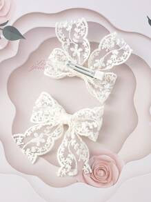 2pcs Toddler Girls Bow Decor Fashionable Alligator Hair Clip For Hair Decoration