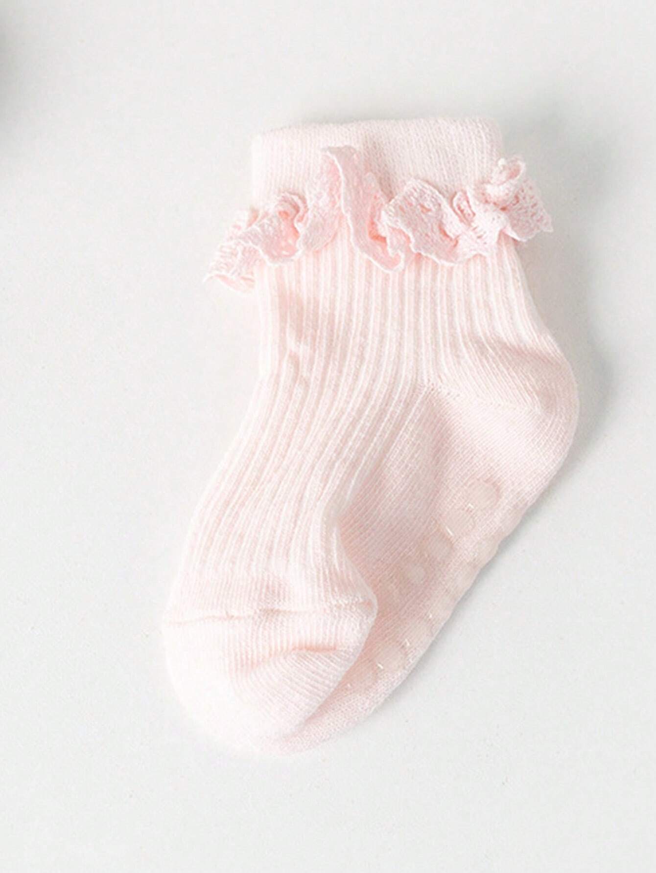 1 pairs Baby Girls' Solid Color Cute Anti-Slip Lace Socks.