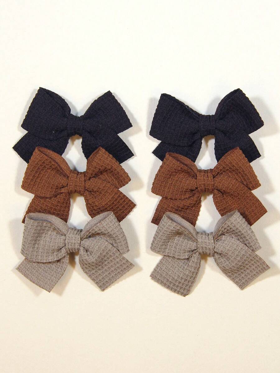 6Pcs/Set Cute Solid Ribbon Bowknot Hair Clips For Baby Girls Handmade Hairpin