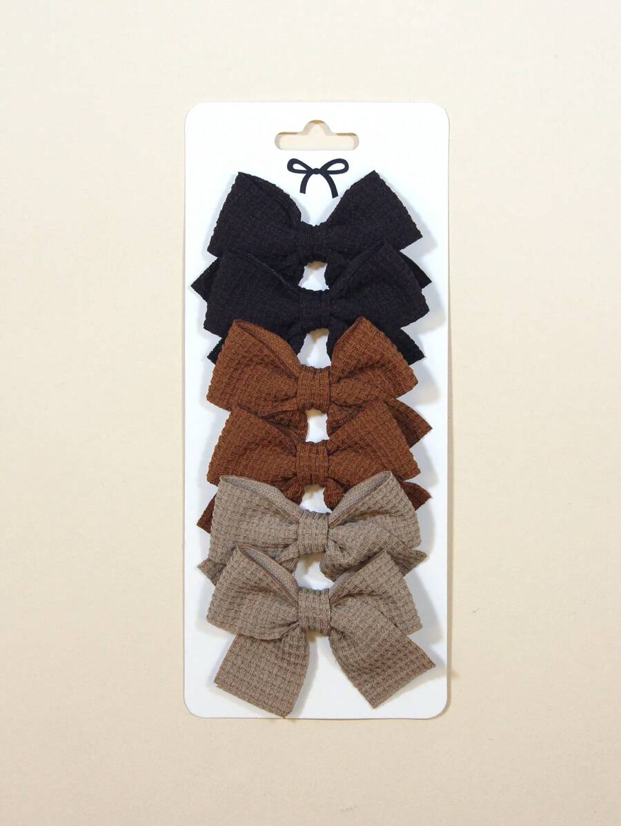 6Pcs/Set Cute Solid Ribbon Bowknot Hair Clips For Baby Girls Handmade Hairpin