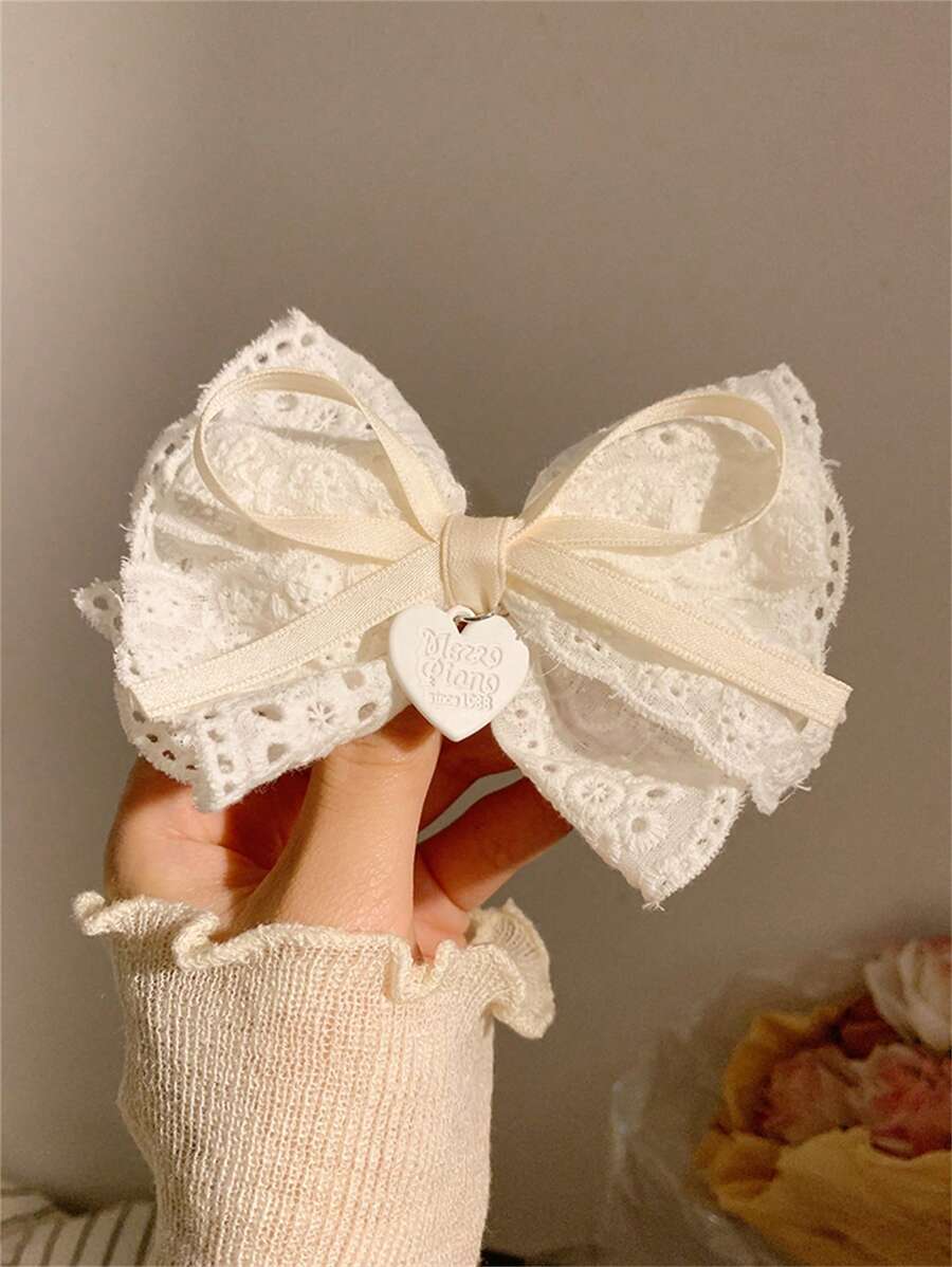1pc/2pcs Set "White Tea Love" Lace White Bow Hair Clip For Women.