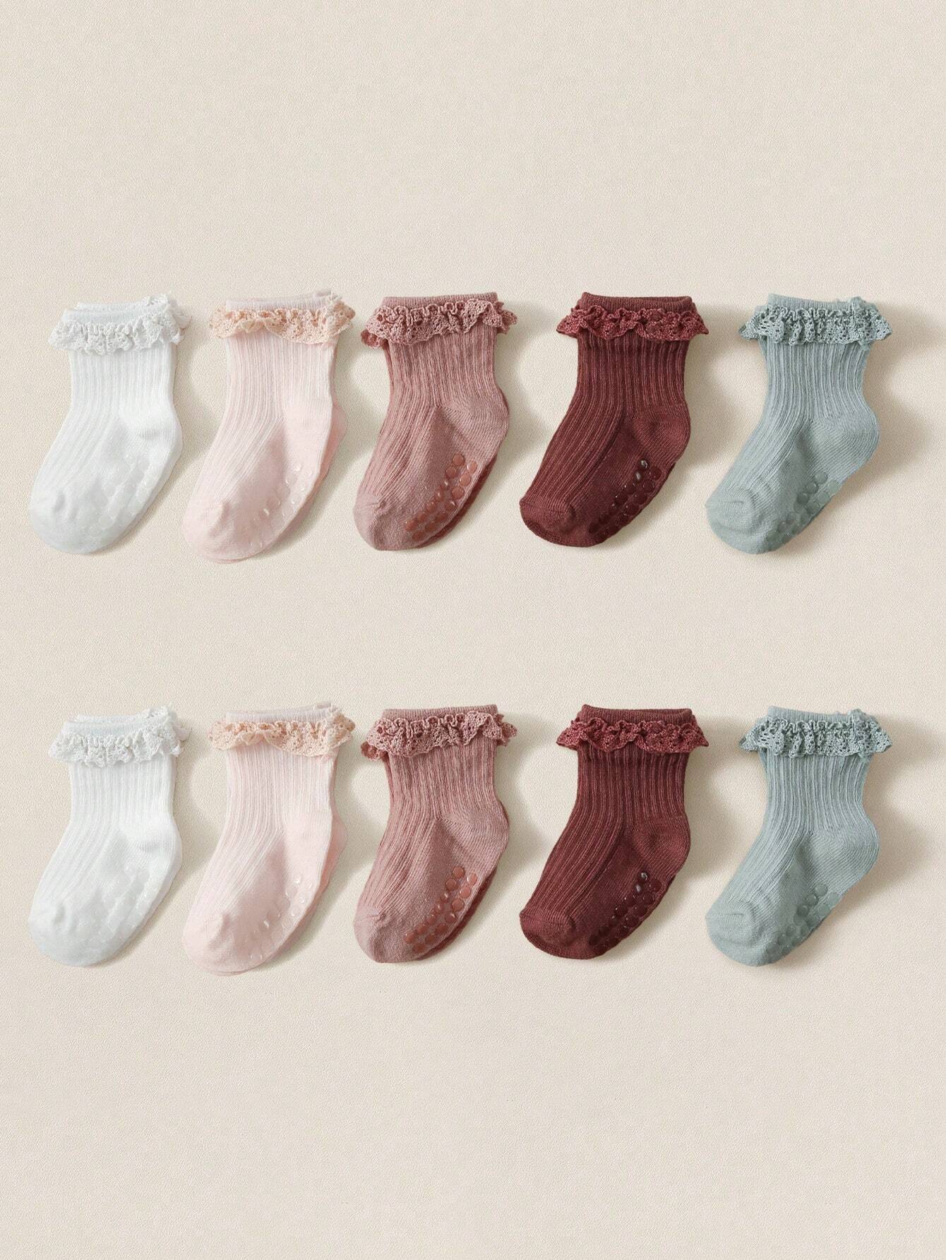 1 pairs Baby Girls' Solid Color Cute Anti-Slip Lace Socks.