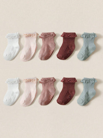 1 pairs Baby Girls' Solid Color Cute Anti-Slip Lace Socks.