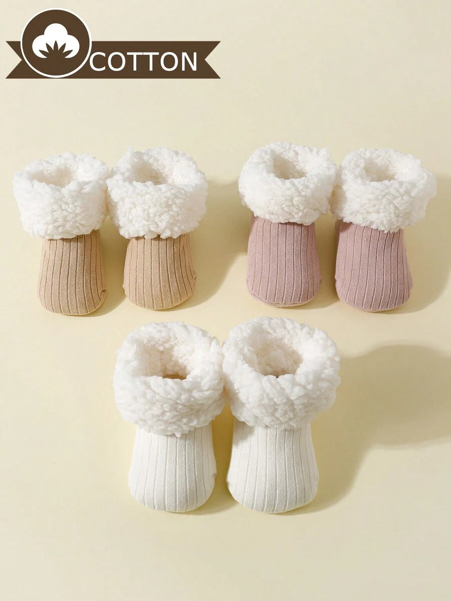 1 Pairs Baby Warm Thick Fleece Dots Anti-Slip Socks, Suitable For Winter