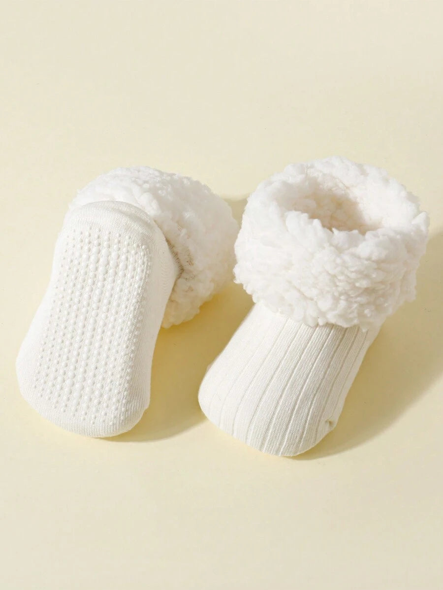 1 Pairs Baby Warm Thick Fleece Dots Anti-Slip Socks, Suitable For Winter