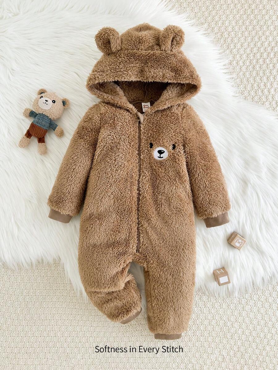 Baby Boy Cartoon Rabbit Ear Hoodie & Thick Fleece Coverall