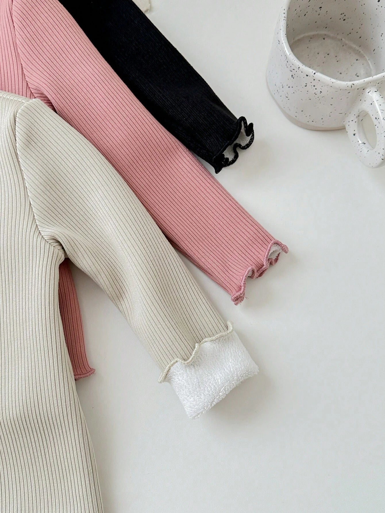 1pc  Baby Girls Solid Color Knitted Ruffled Hem Long Sleeve Tops, Autumn Winter