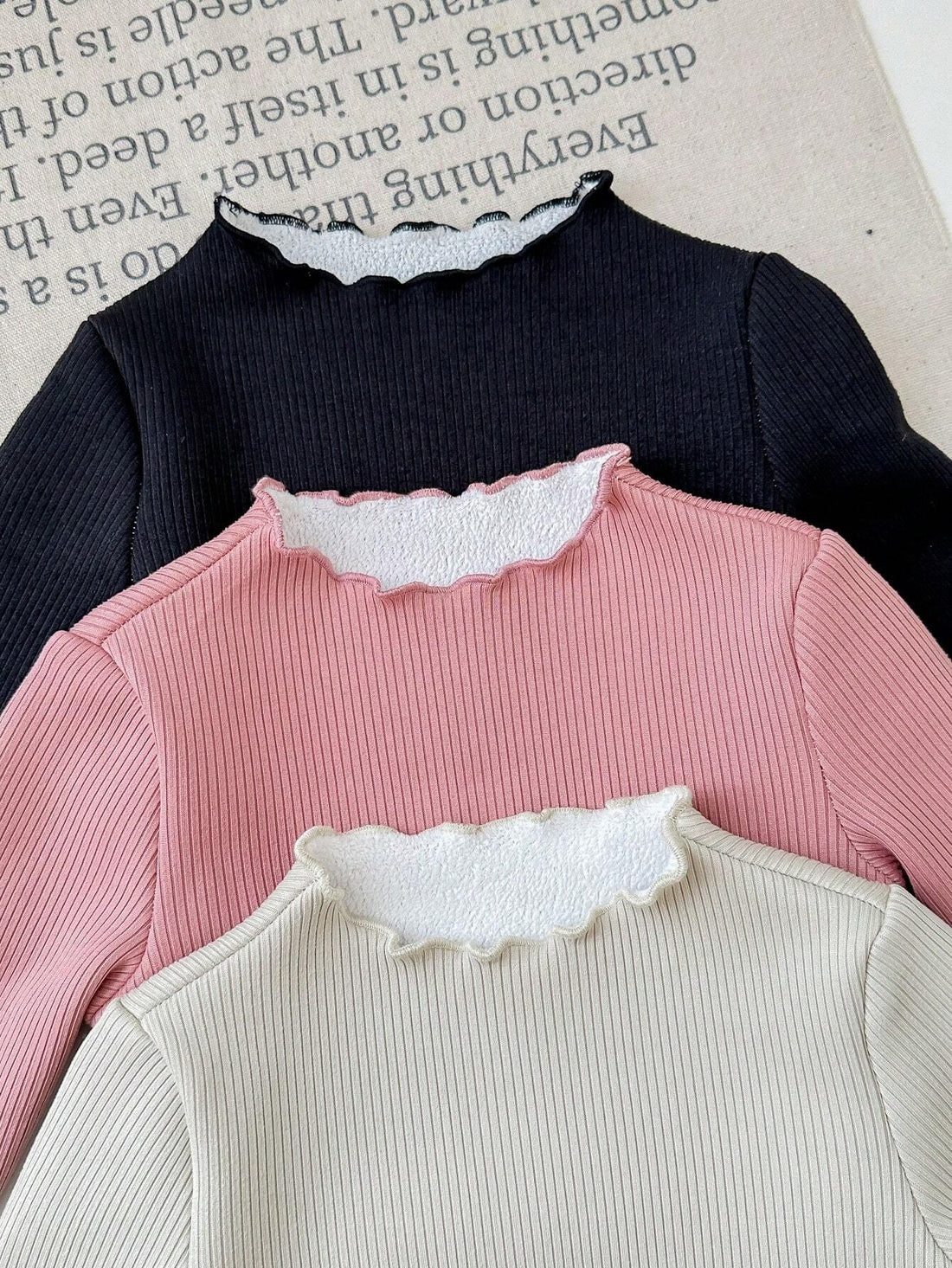 1pc  Baby Girls Solid Color Knitted Ruffled Hem Long Sleeve Tops, Autumn Winter