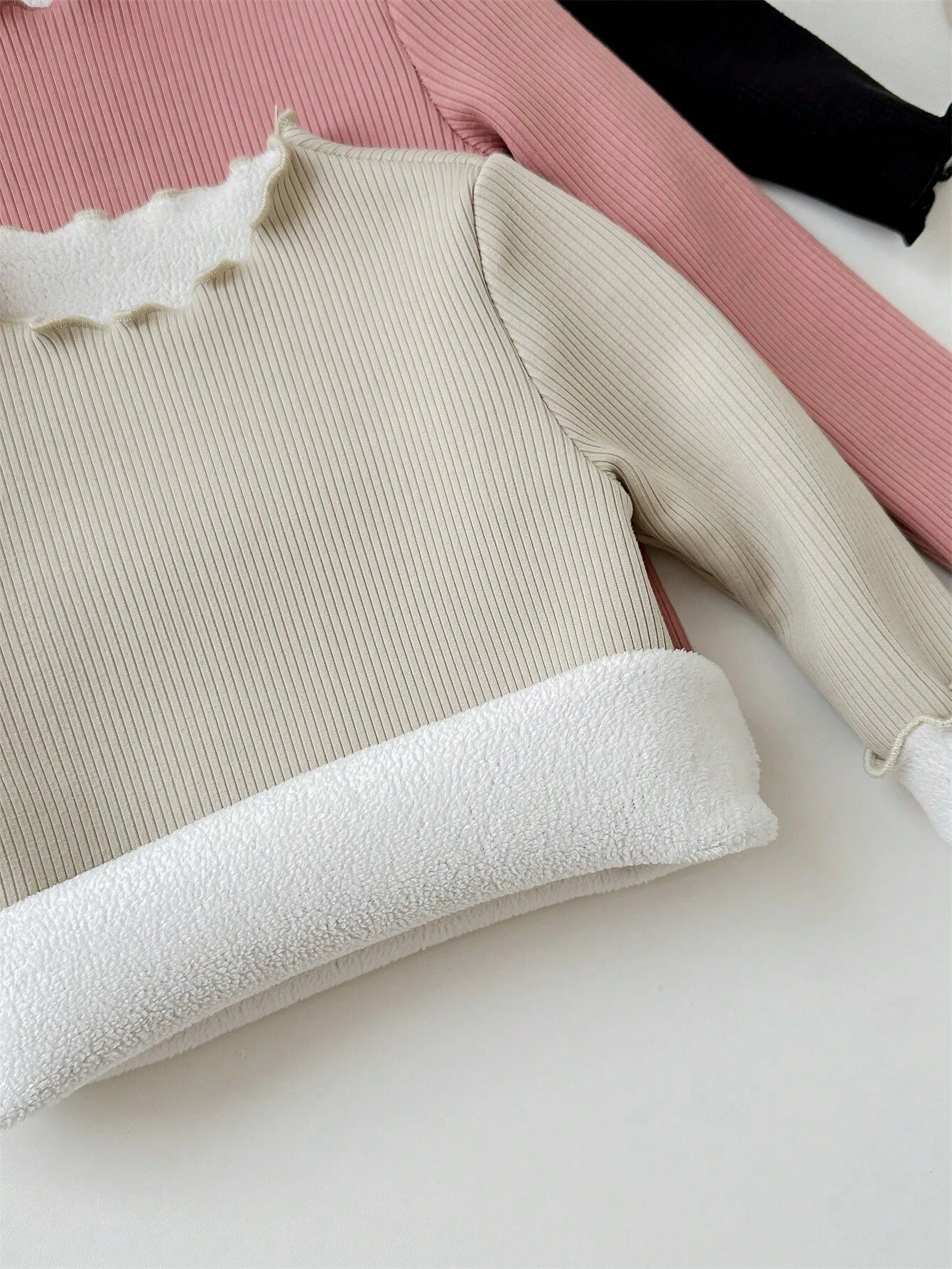 1pc  Baby Girls Solid Color Knitted Ruffled Hem Long Sleeve Tops, Autumn Winter