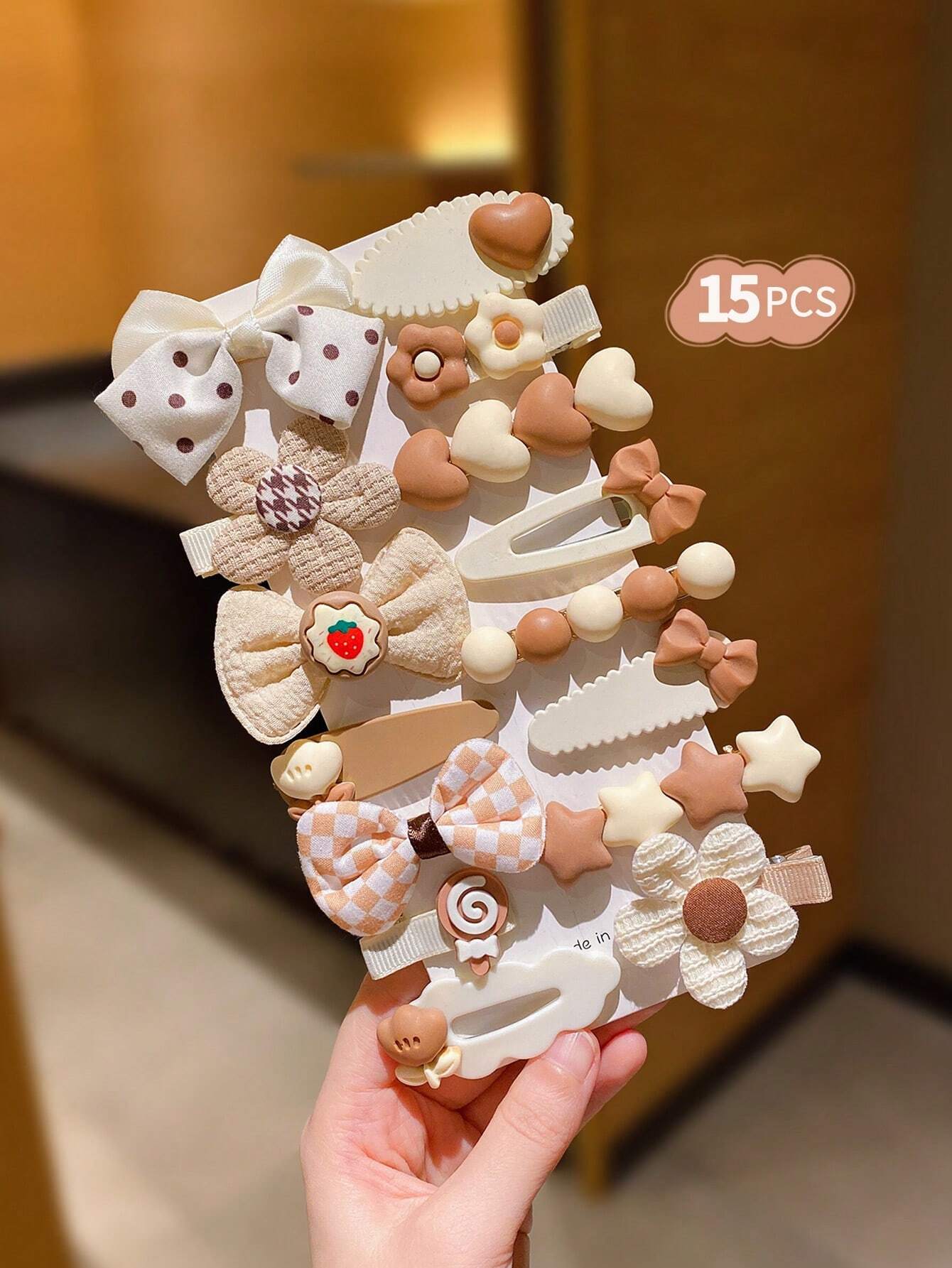 15pcs/Set Dark-Color Floral Hair Clips, Gift For Girls