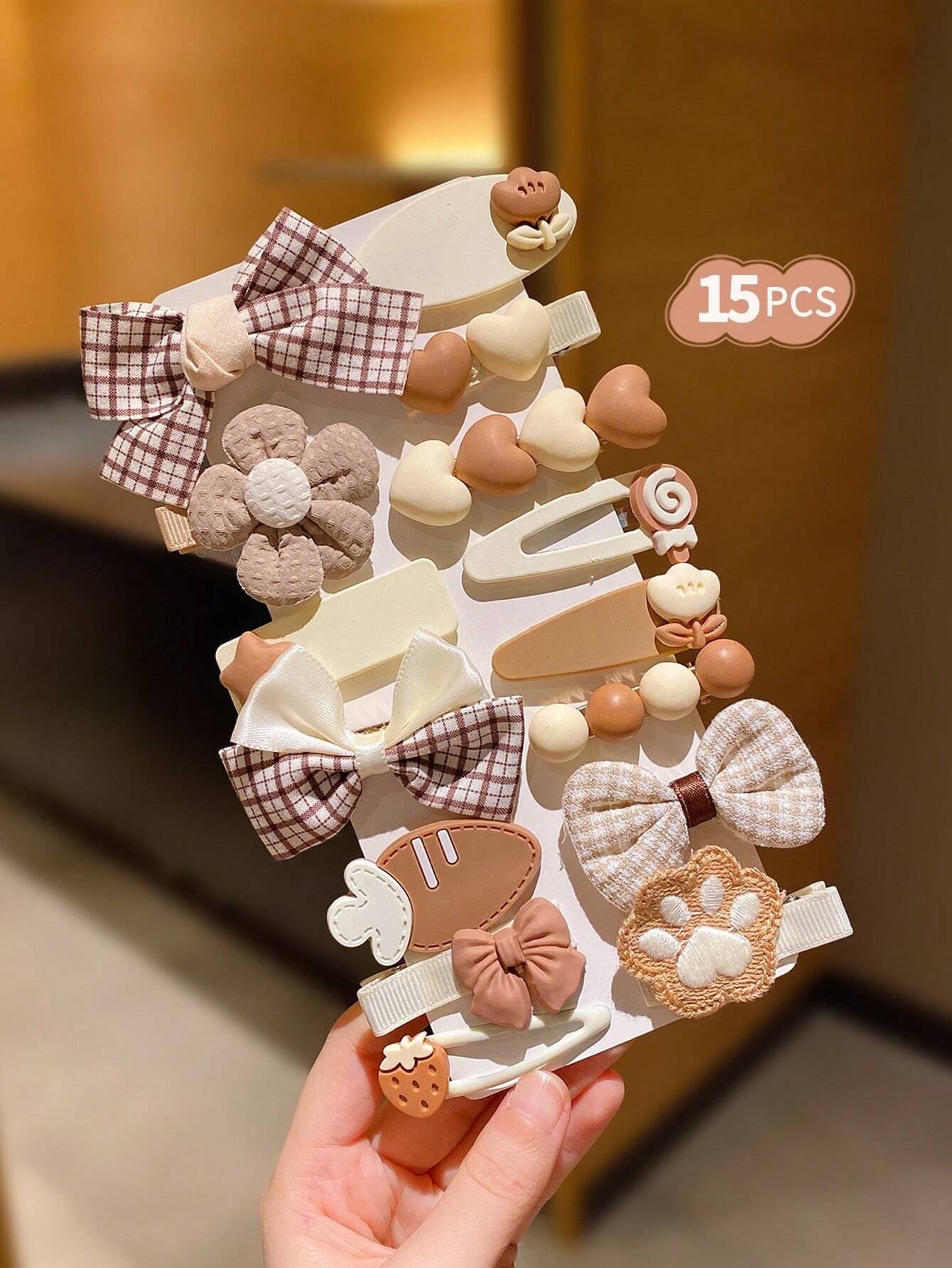 15pcs/Set Dark-Color Floral Hair Clips, Gift For Girls