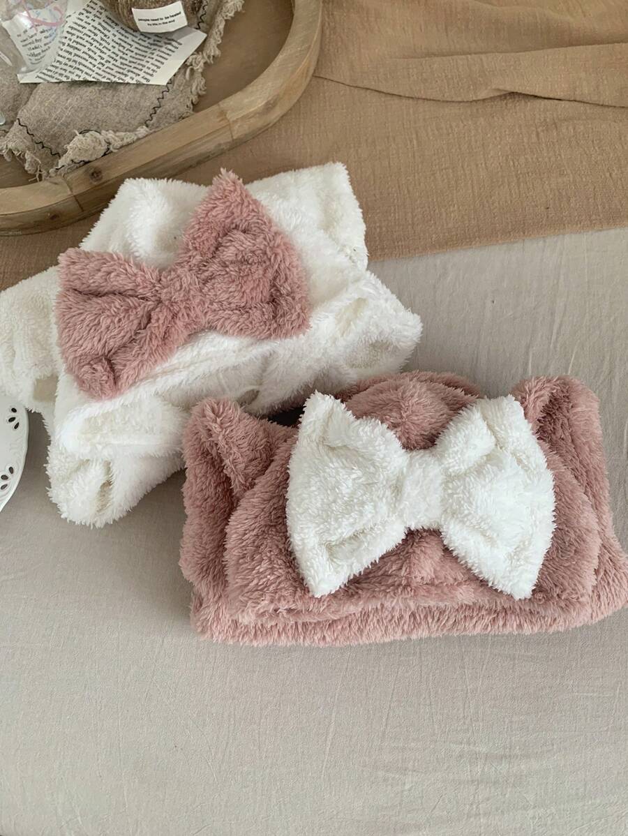 1 pcs/Newborn Baby Girl Cute Fuzzy White & Pink Bow Long Sleeve Snap-Up Romper, Autumn/Winter