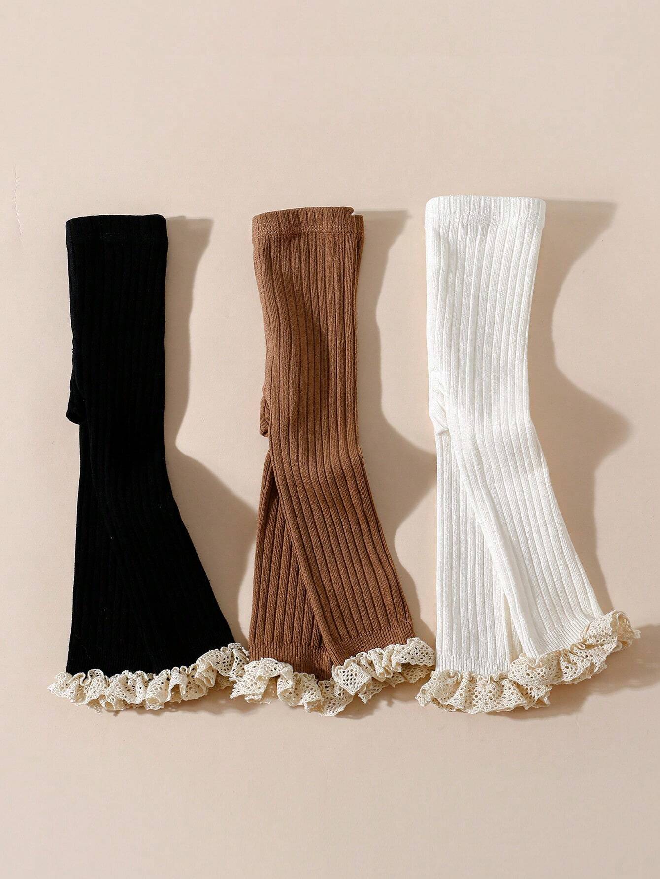 1pc Baby Girls Solid Color & Striped Cropped Tights, Suitable For Spring & Autumn Seasons