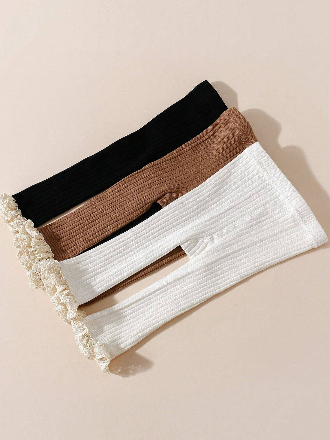 1pc Baby Girls Solid Color & Striped Cropped Tights, Suitable For Spring & Autumn Seasons