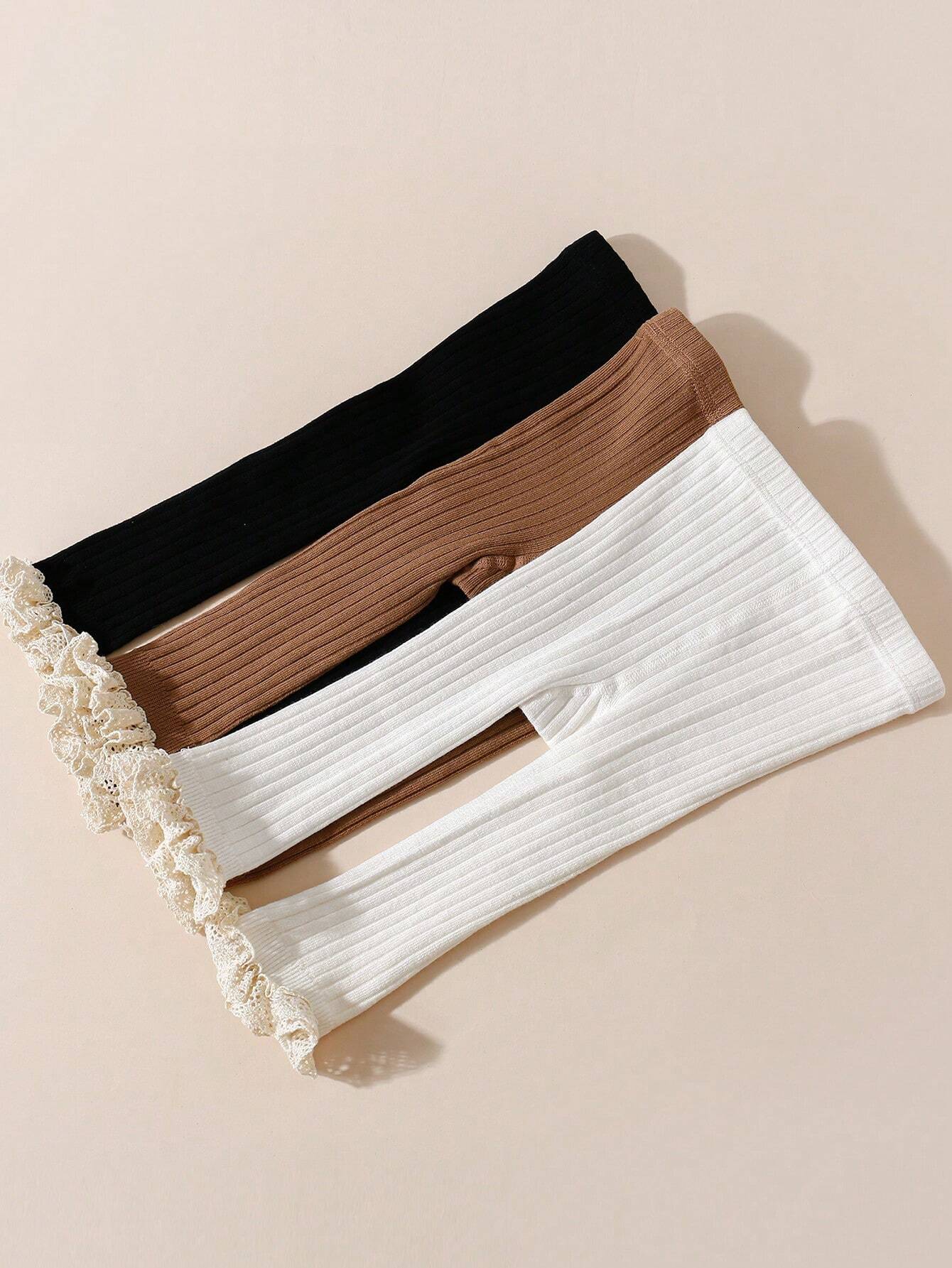 1pc Baby Girls Solid Color & Striped Cropped Tights, Suitable For Spring & Autumn Seasons