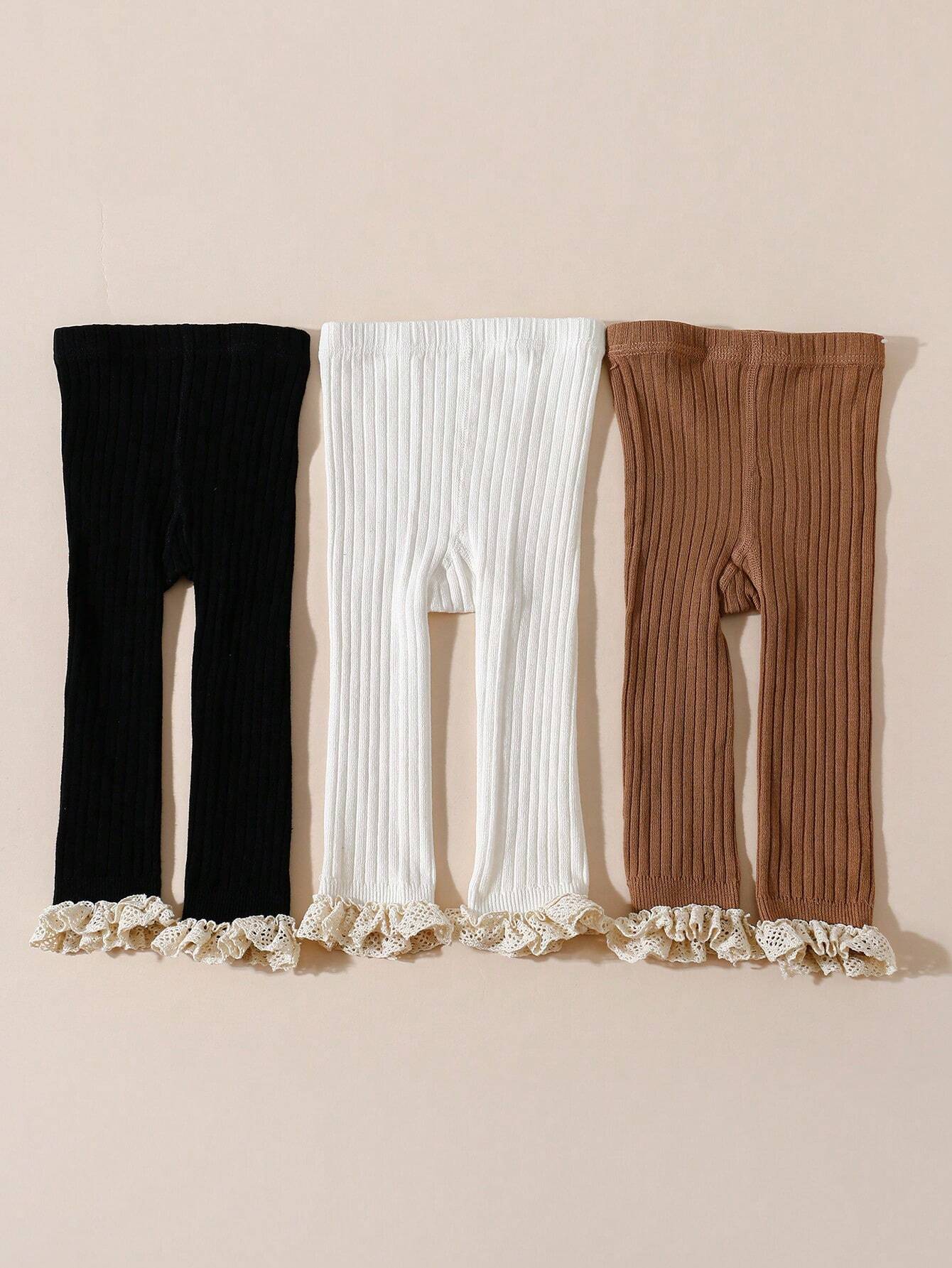 1pc Baby Girls Solid Color & Striped Cropped Tights, Suitable For Spring & Autumn Seasons