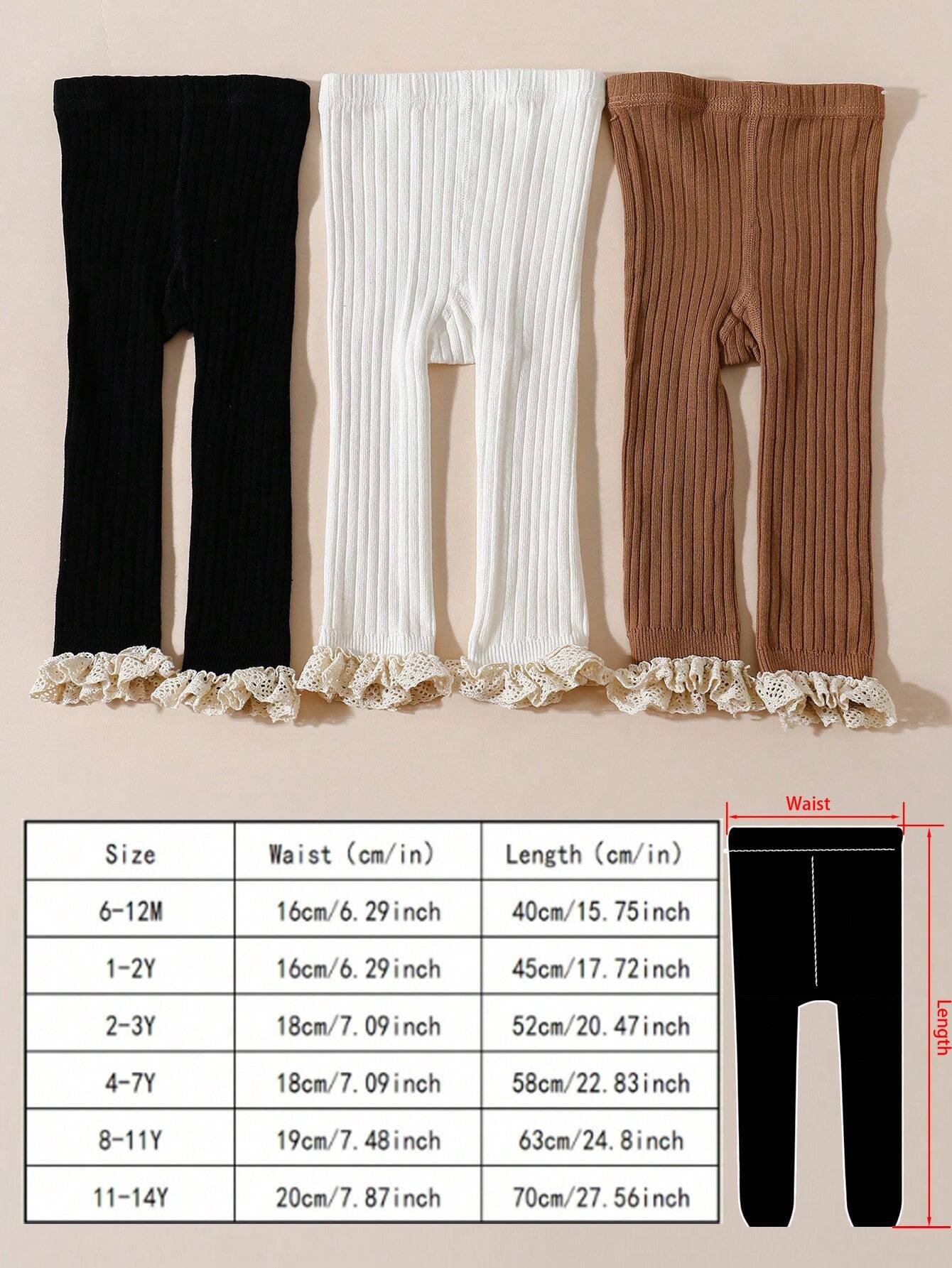 1pc Baby Girls Solid Color & Striped Cropped Tights, Suitable For Spring & Autumn Seasons