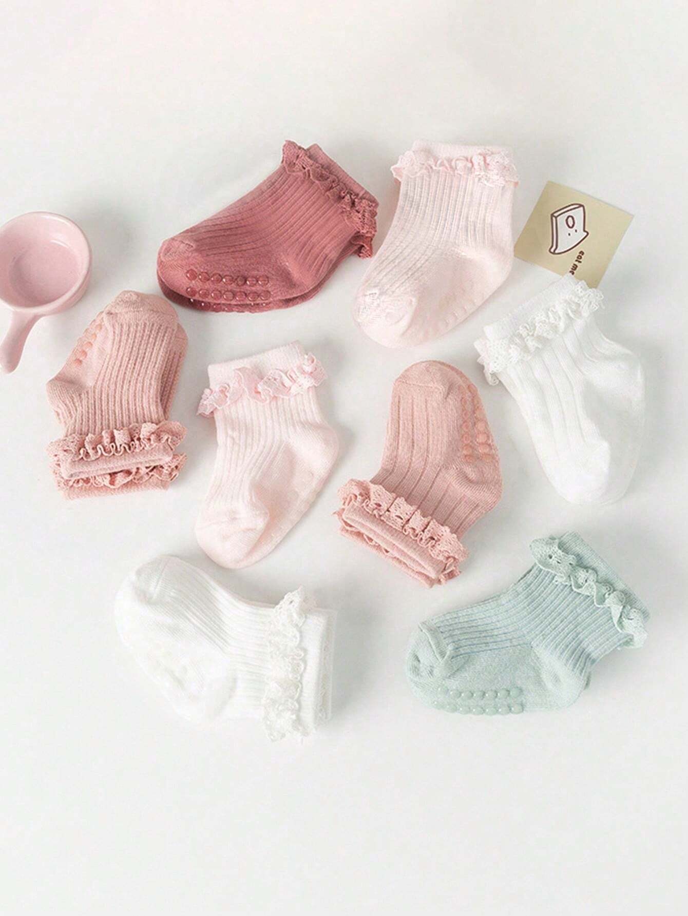 1 pairs Baby Girls' Solid Color Cute Anti-Slip Lace Socks.