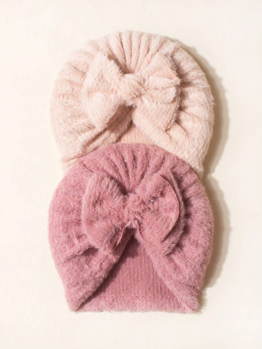 2pcs Baby Hat For Newborn Baby 0-3 Years Bow Hat Plush Hat Baby Girls .