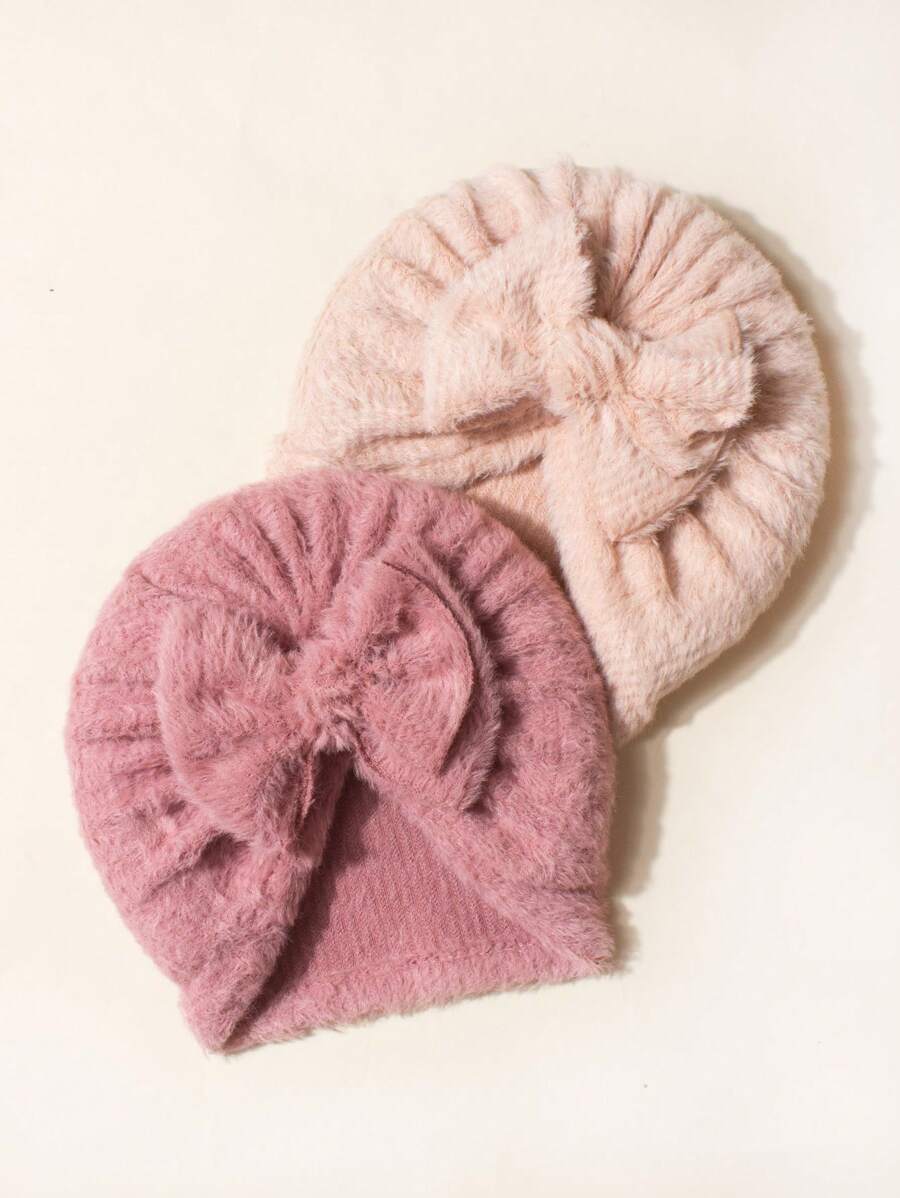 2pcs Baby Hat For Newborn Baby 0-3 Years Bow Hat Plush Hat Baby Girls .