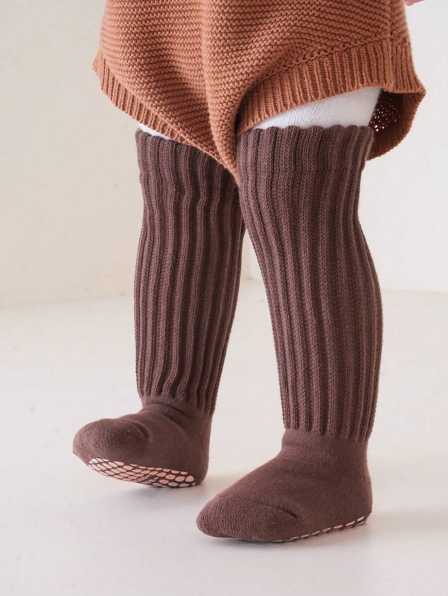 2 Pairs Anti-Slip Dot Grip Baby Toddler Long Socks, Thick Elastic Cuff Ankle Warmers