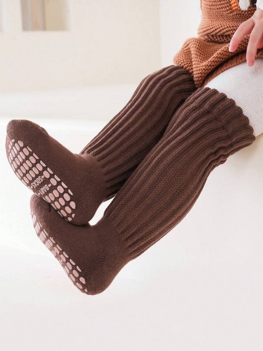 2 Pairs Anti-Slip Dot Grip Baby Toddler Long Socks, Thick Elastic Cuff Ankle Warmers