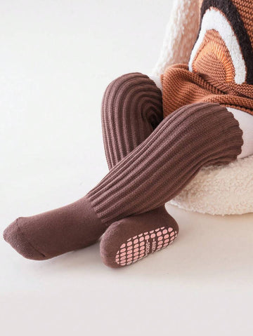 2 Pairs Anti-Slip Dot Grip Baby Toddler Long Socks, Thick Elastic Cuff Ankle Warmers