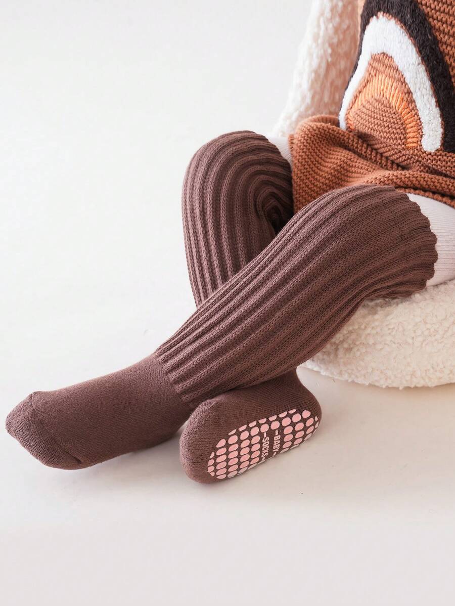 2 Pairs Anti-Slip Dot Grip Baby Toddler Long Socks, Thick Elastic Cuff Ankle Warmers