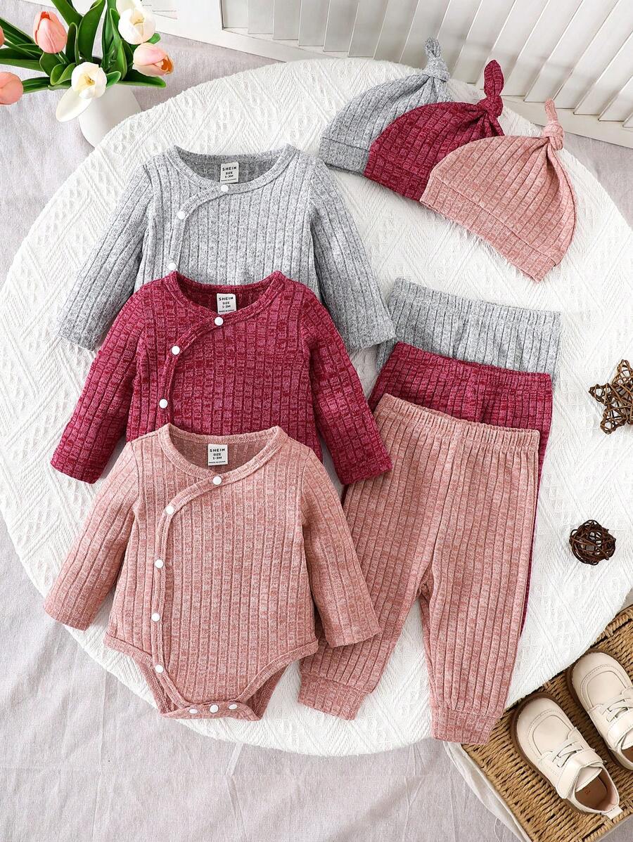 1pcs/Set Newborn Baby Solid Color All-Match Set, Fashionable Casual Style, Includes Top, Pants And Hat