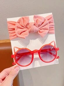 2 Pcs/Set  Baby Girl Bow  Fashion Glasses Eyewear Hair Accessories Set.