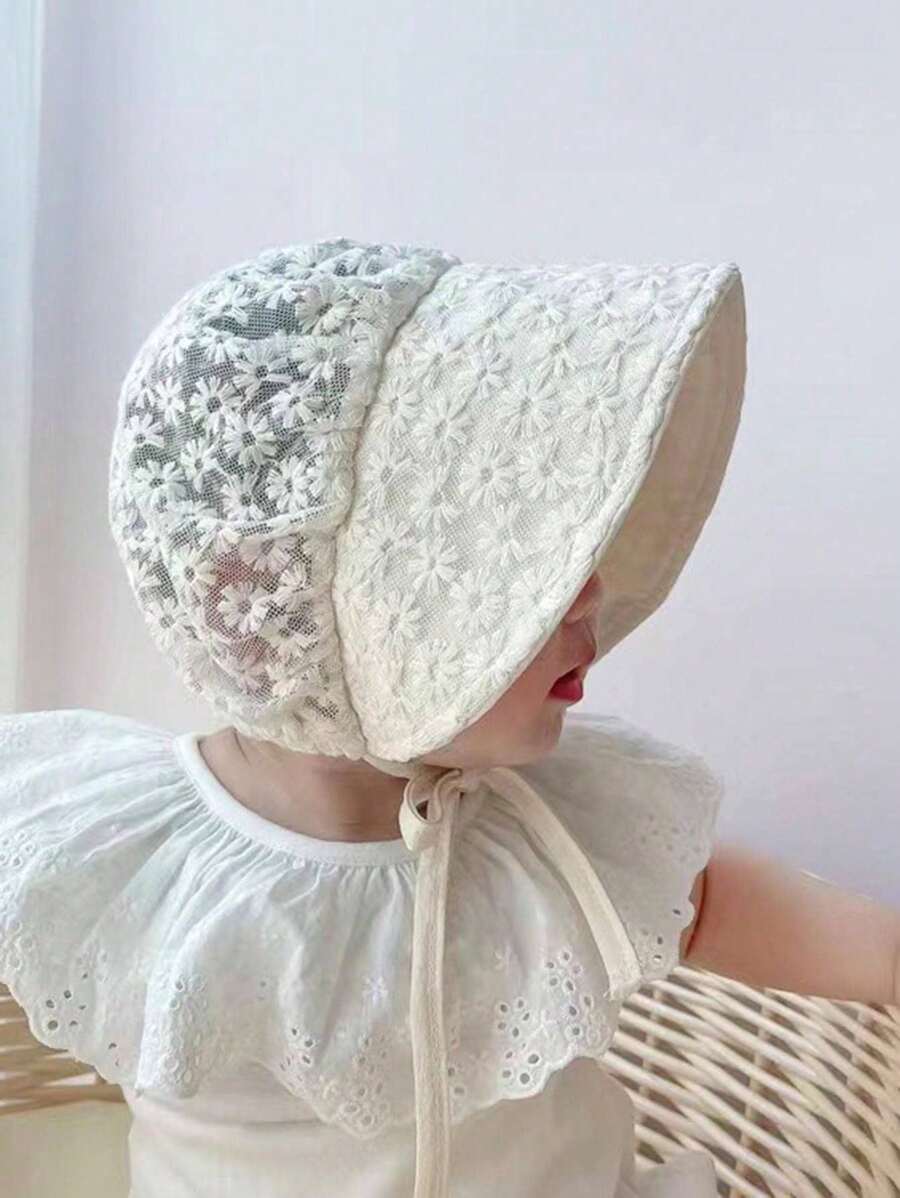 1pc Newborn Baby Girl Lace Palace Style Princess Bucket  Embroidery Hat.