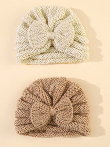 1 pcs 0-6 Bowknot Knitted Hat, Baby Woolen Head Scarf Cap, Newborn Warm Hat