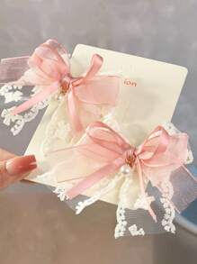 2 Pcs Spring/Summer Lace Pearl Bow Daily Versatile Hair Clips