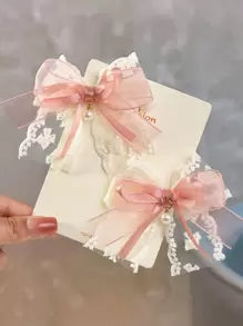 2 Pcs Spring/Summer Lace Pearl Bow Daily Versatile Hair Clips