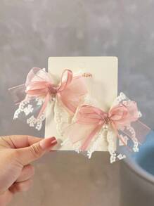 2 Pcs Spring/Summer Lace Pearl Bow Daily Versatile Hair Clips