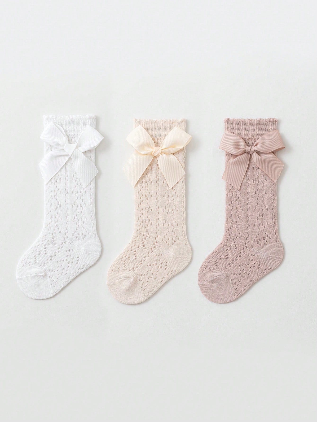 3 Pairs Children Bow Mesh Leg Stockings Anti-Mosquito Breathable Mid-Calf Socks.