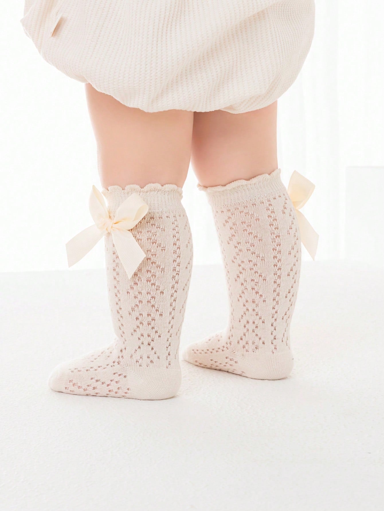 3 Pairs Children Bow Mesh Leg Stockings Anti-Mosquito Breathable Mid-Calf Socks.