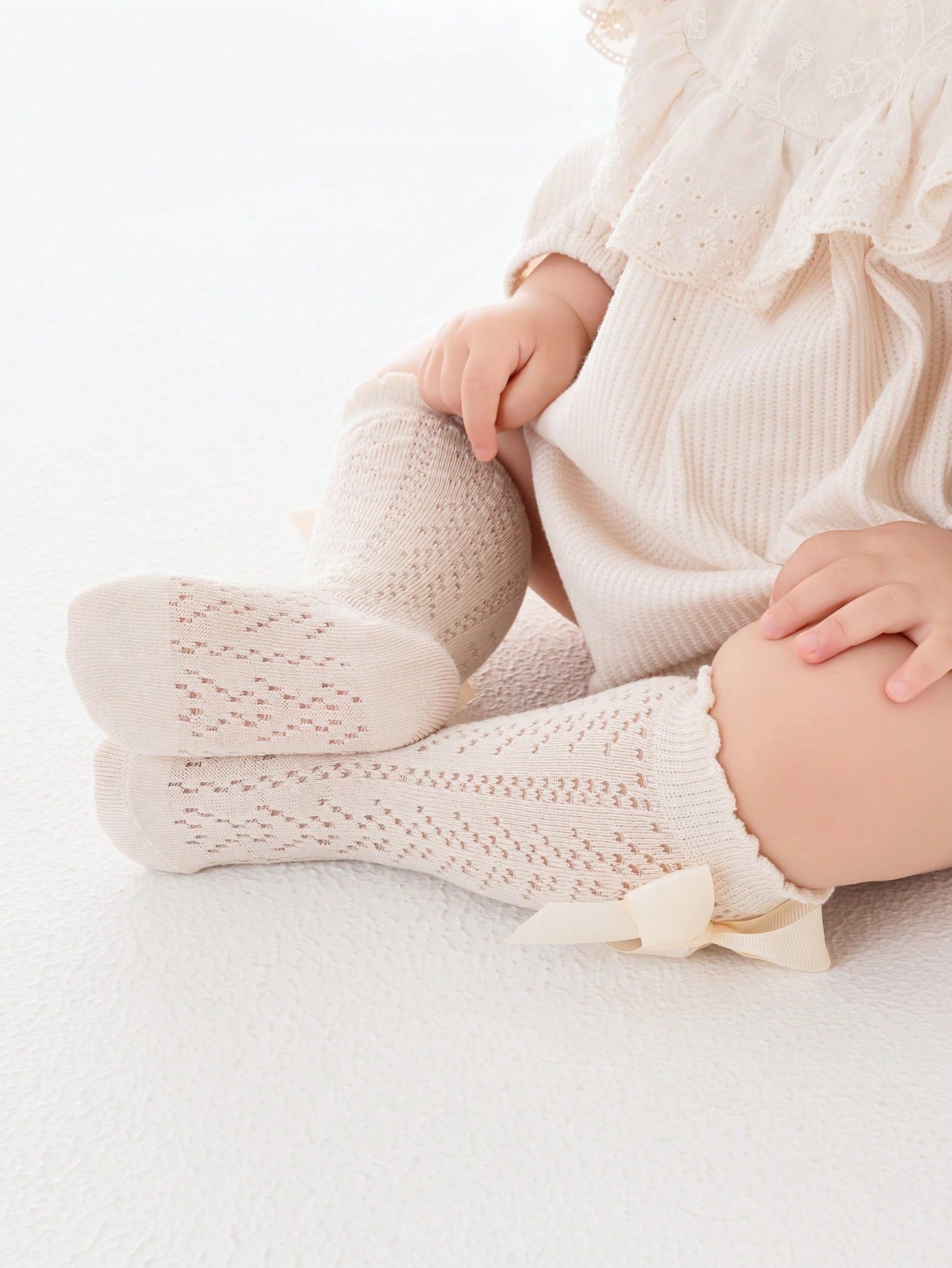 3 Pairs Children Bow Mesh Leg Stockings Anti-Mosquito Breathable Mid-Calf Socks.