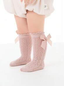 3 Pairs Children Bow Mesh Leg Stockings Anti-Mosquito Breathable Mid-Calf Socks.