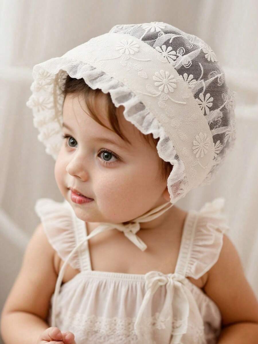 1pc Newborn Baby Girl Lace Palace Style Princess Bucket  Embroidery Hat.