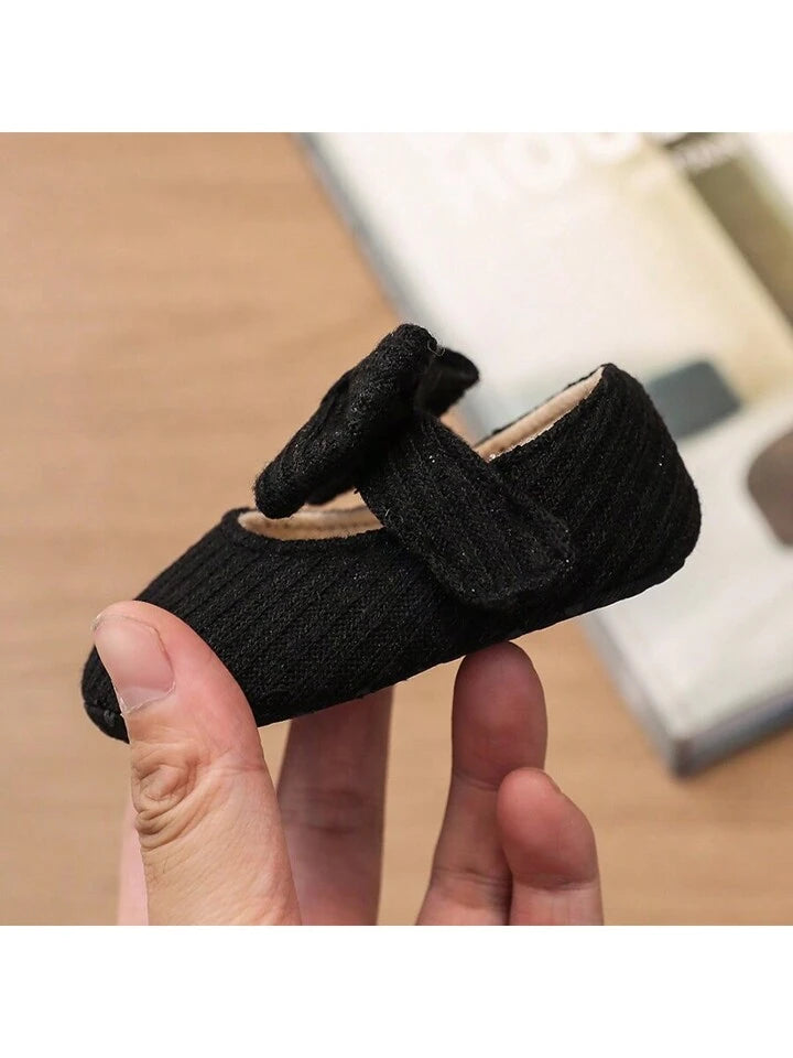 1pair Girls' Bowknot Knitted Fabric Shoes
