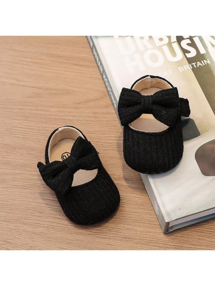 1pair Girls' Bowknot Knitted Fabric Shoes