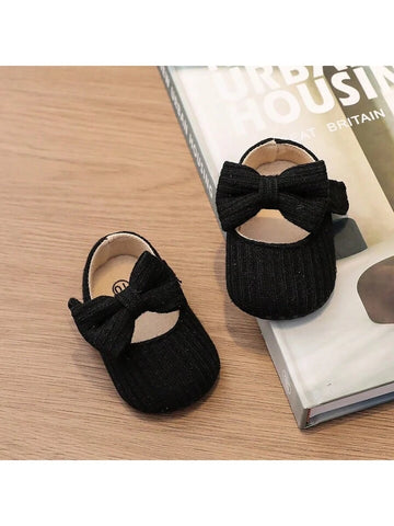 1pair Girls' Bowknot Knitted Fabric Shoes
